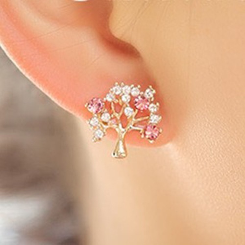 Đôi Khuyên Tai Xỏ Hình Cái Cây Nhỏ Đính Đá Và Ngọc Trai Nhân Tạo Xinh Xắn Cho Phụ Nữ