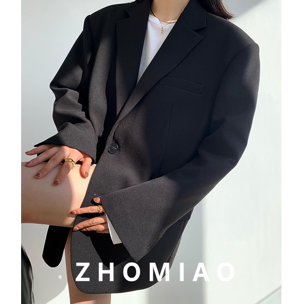 ✼✽₪Áo Khoác Vest Đen Vai Rộng Phong Cách Hồng Kông Hàn Quốc Thiết Kế Dành Cho Nữ