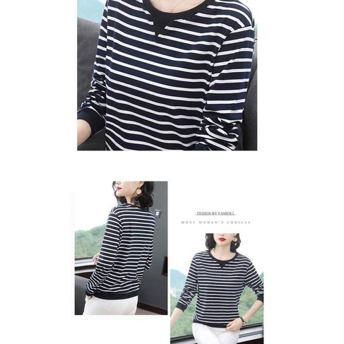 Áo thun tay dài họa tiết kẻ sọc thời trang cho phụ nữ trung niên
