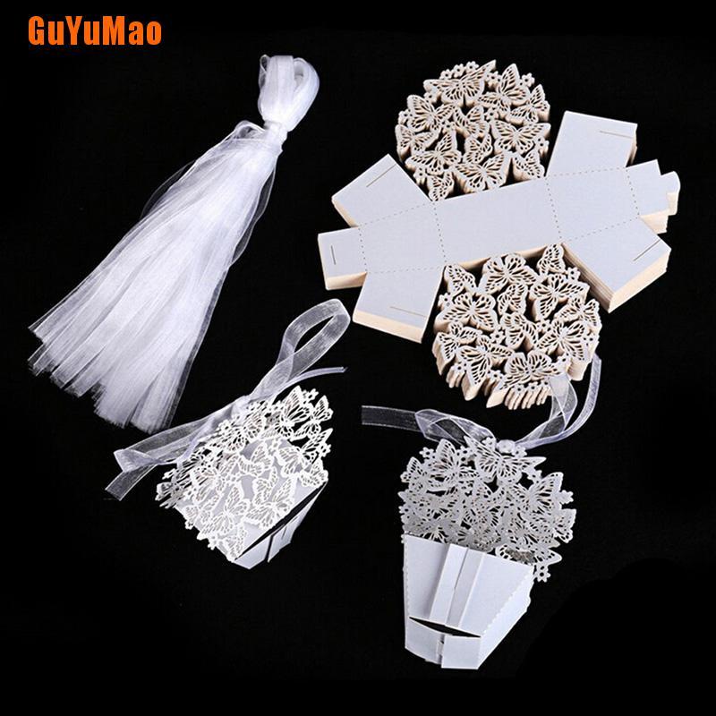Set 10 Hộp Giấy Đựng Kẹo Thắt Nơ Ruy Băng Trang Trí Tiệc Cưới