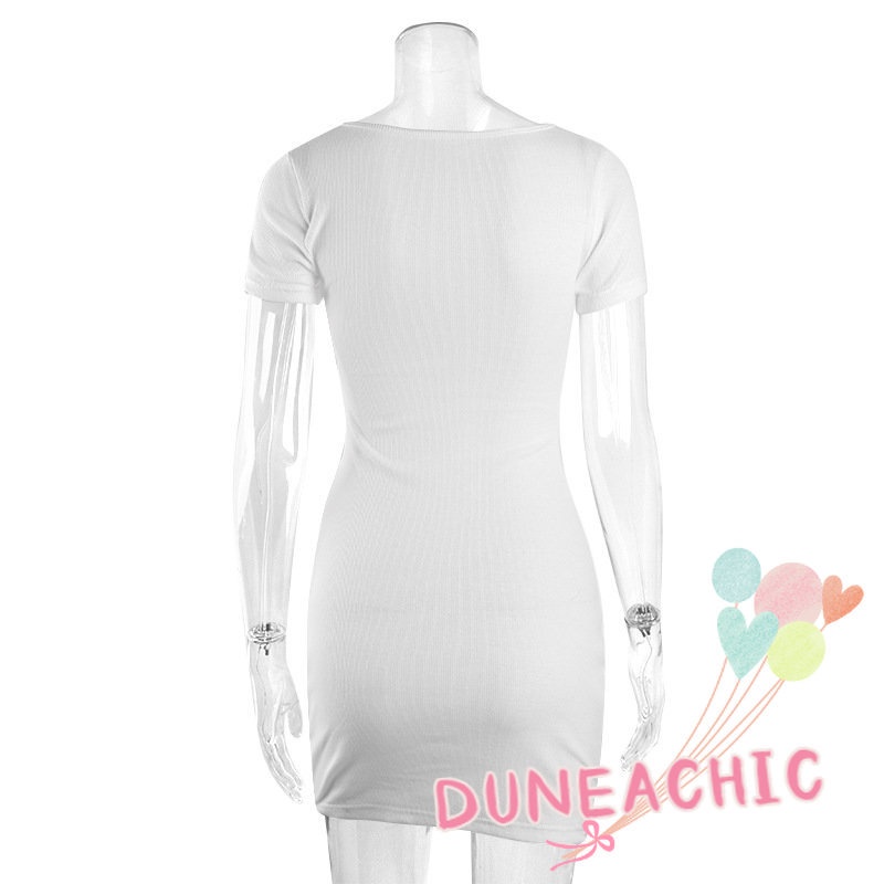 DUNEA Đầm nữ tay ngắn cổ chữ V thắt nút thời trang quyến rũ