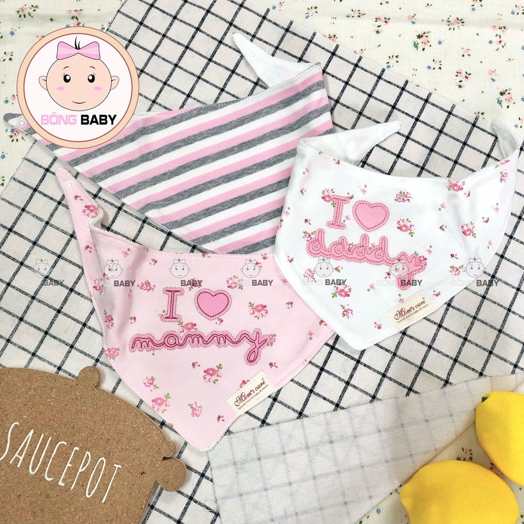 Set 3 khăn yếm tam giác Momcare cao cấp cho bé trai, bé gái - Yếm quàng cổ cotton mềm mại, chắc chắn, dễ điều chỉnh