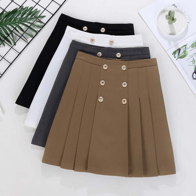 Chân váy xếp ly lưng cao 6 khuy dáng chữ A ngắn vải cao cấp Ladya Store M811