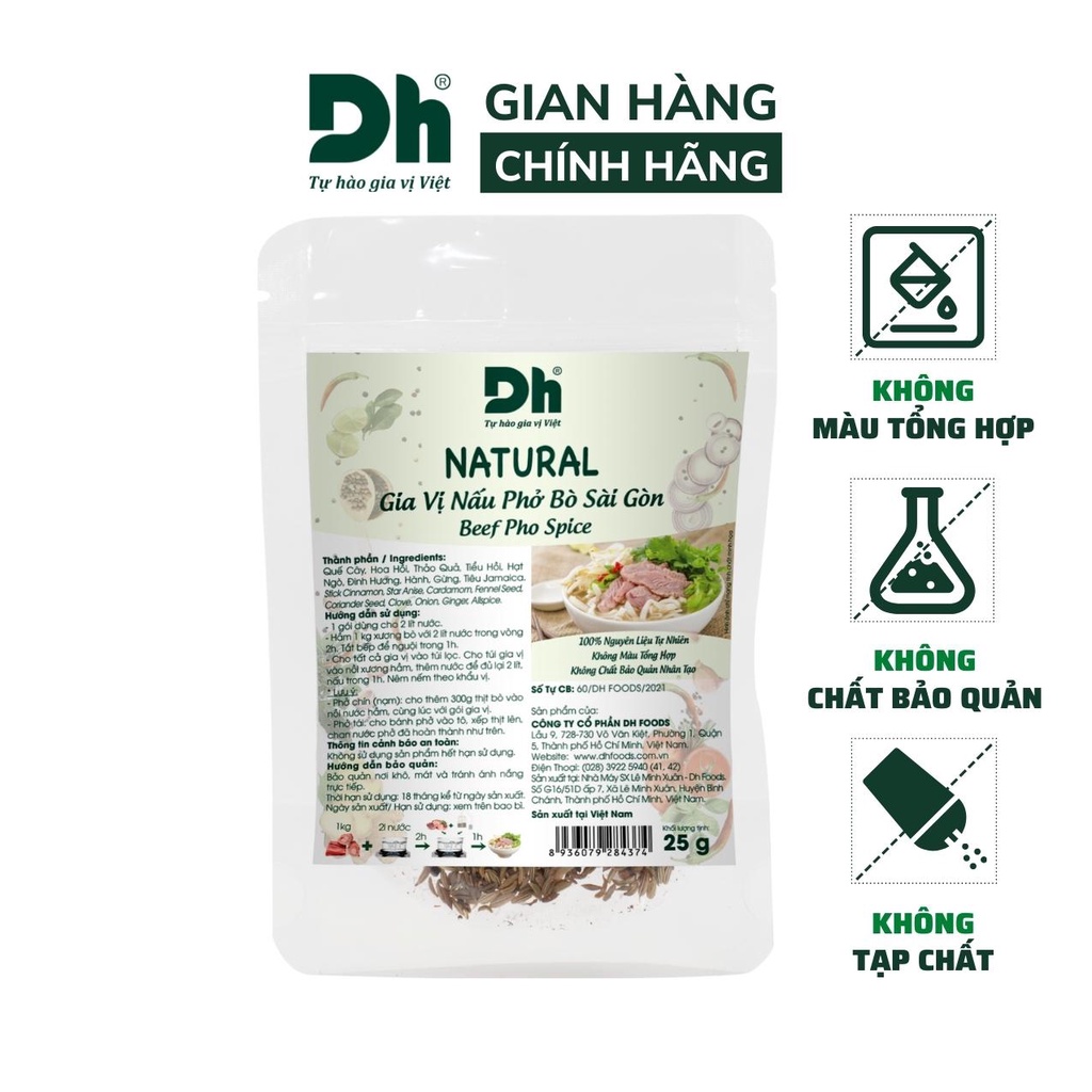 Gia vị nấu phở bò Sài Gòn Natural DH Foods nêm sẵn thành phần tự nhiên gói 25gr - DHGVT76