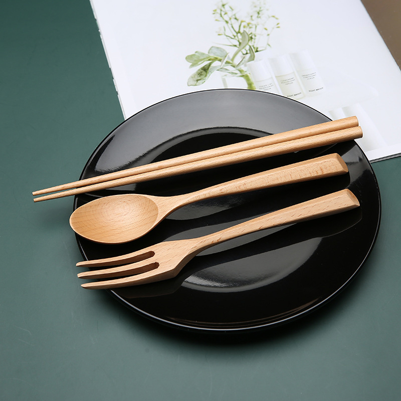Bộ muỗng/nĩa/đũa ăn bằng gỗ sồi môi trường thiết kế thanh lịch tái sử dụng được