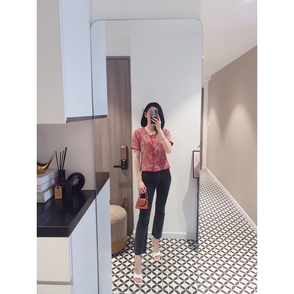 Áo khoác tweed tay ngắn viền đỏ AfterBefore
