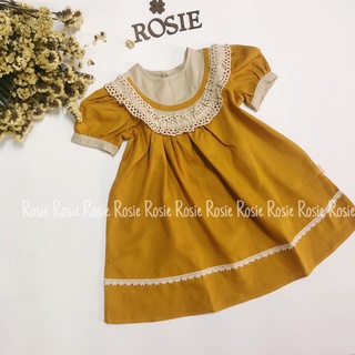 Váy bé gái vàng Vintage cổ phối be ROLIA chất vải Linen mềm thoáng mát cho bé gái V29