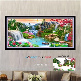 Tranh chấm đá (đính đá} phong cảnh cao cấp cấp đá abc vs490- kích thước 160x75cm ncs-ngọc châu shop
