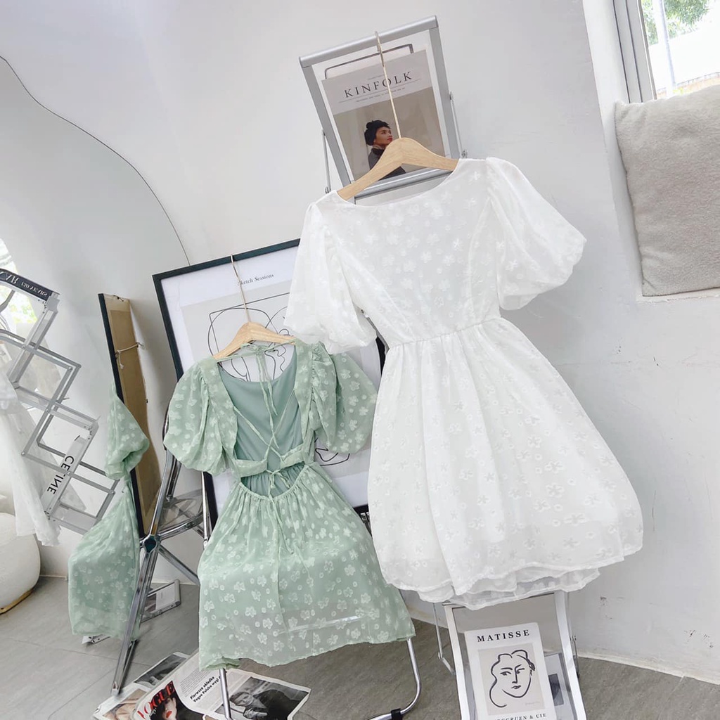 Đầm hoa nhí cutout cột dây lưng