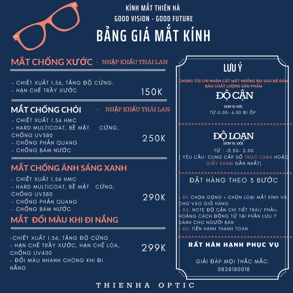 Gọng kính vuông nam nữ THIÊN HÀ OPTICAL nhựa dẻo càng mảnh nhẹ nhiều màu đeo giả cận trẻ trung TH213