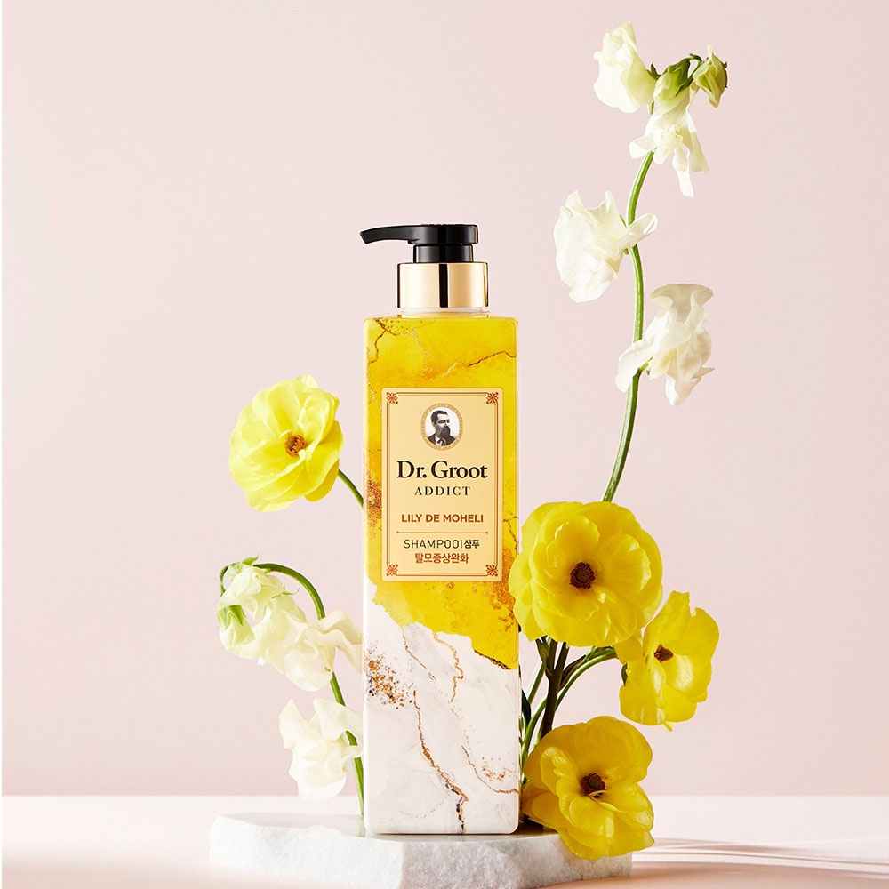 Dầu Gội Sạch Gàu Và Chăm Sóc Da Đầu, Ngăn Tóc Gãy Rụng Reen Dr.Groot Addict Lily De Moheli 385ml