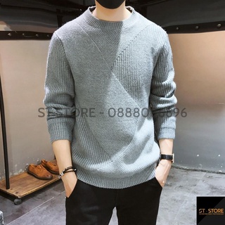 Áo len nam cổ tròn thời trang, áo len đan vát chéo dày dặn form Hàn Quốc ST STORE