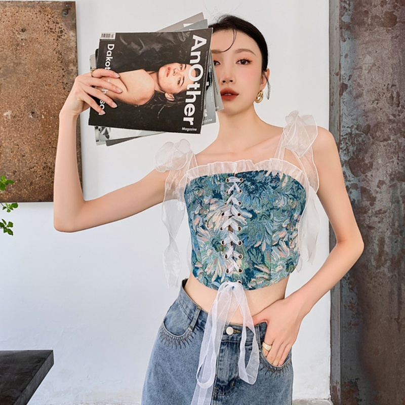 Áo Ngực Crop Top Hai Dây Vải Tuyn Che Phủ Toàn Diện Chống Trượt Dành Cho Bạn Nữ