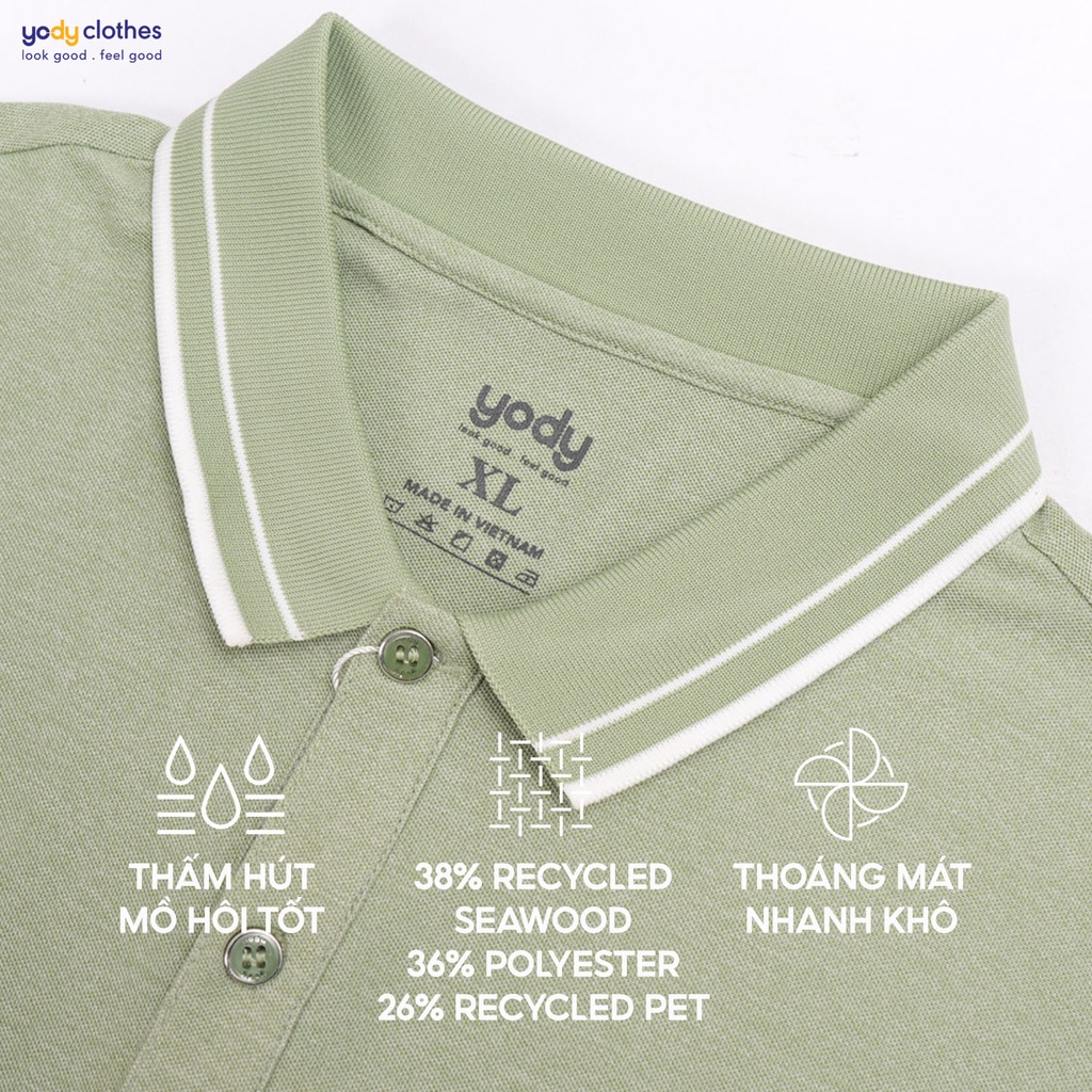 Áo polo nam vải hàu YODY phối bo nam tính, thanh lịch, không nhăn  APM5119