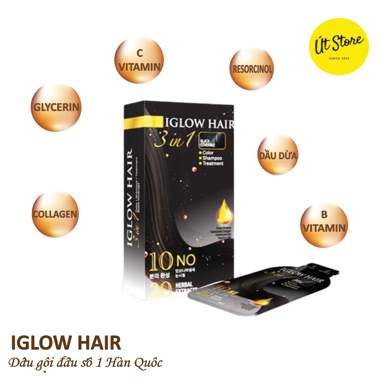 Dầu gội phủ bạc Iglow Hair 3in1 white hair cover số 1 tại Hàn Quốc - Út store
