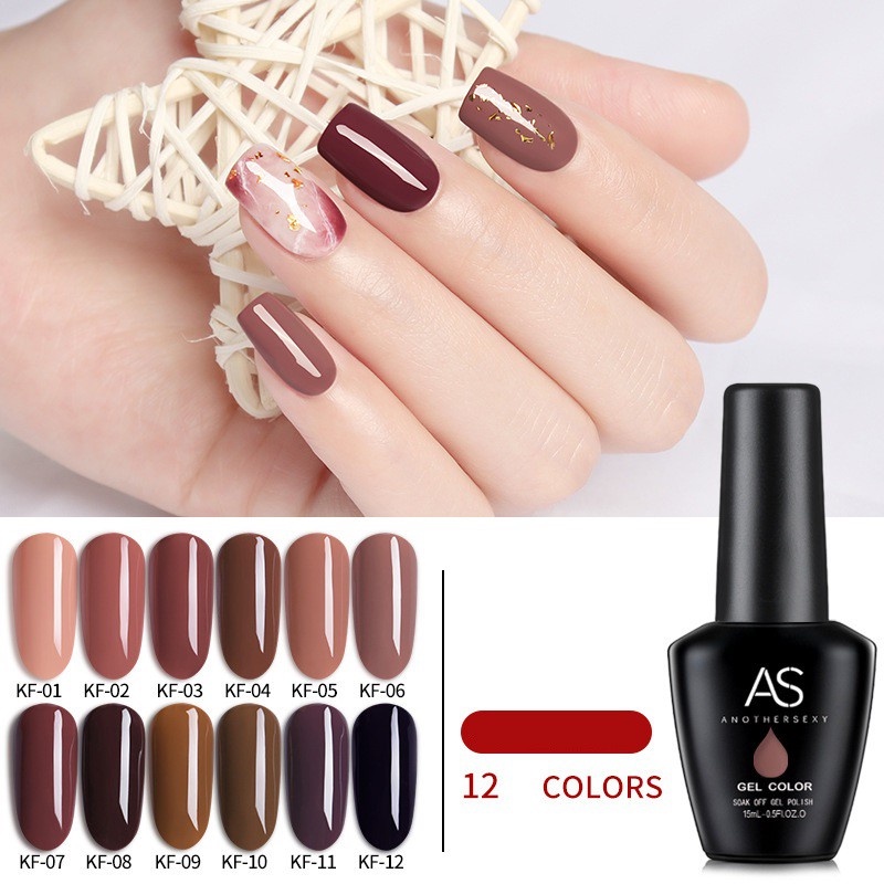 Sơn móng tay gel sơn gel AS sơn nail dùng máy hơ gel tone nâu cafe cao cấp VUA SƠN AS mã KF 15ml