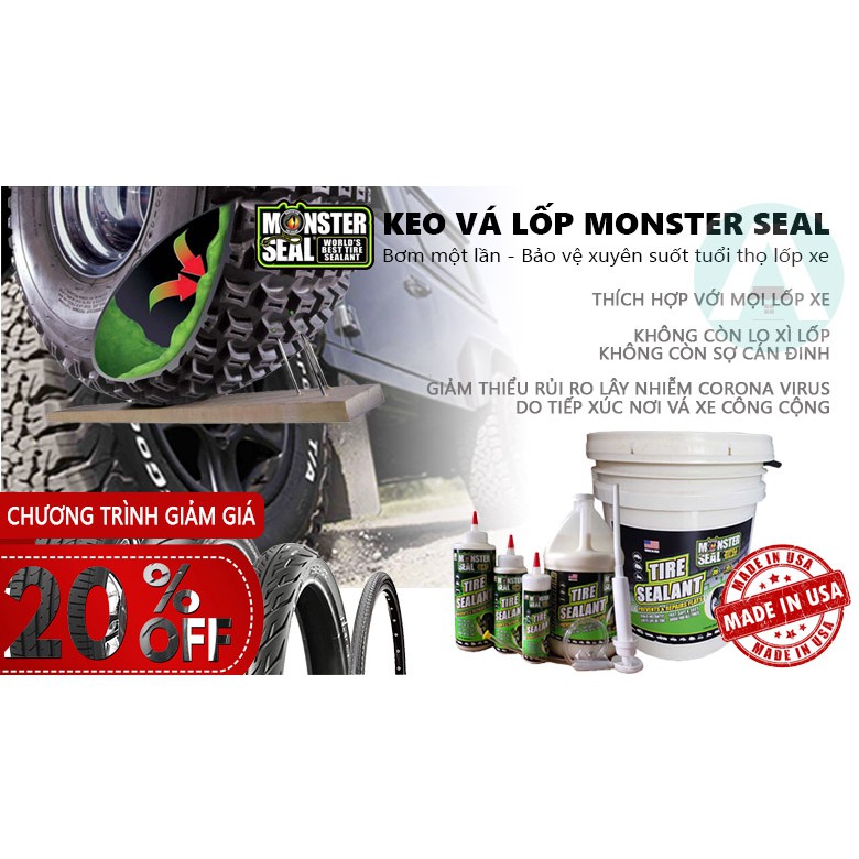 Keo tự vá Monster Seal Tire Sealant 0.23-0.47-0.95 L (8-16-32 oz)