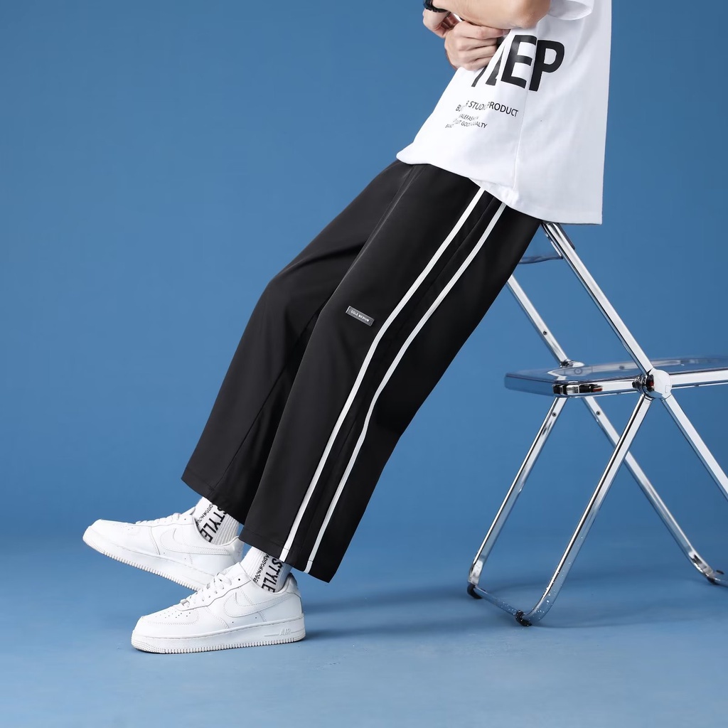 Quần Dài Dáng Rộng Lưng Thun Co Giãn Thoải Mái Phong Cách Hip Hop Đường Phố Nhật Bản Cỡ Lớn S-3XL