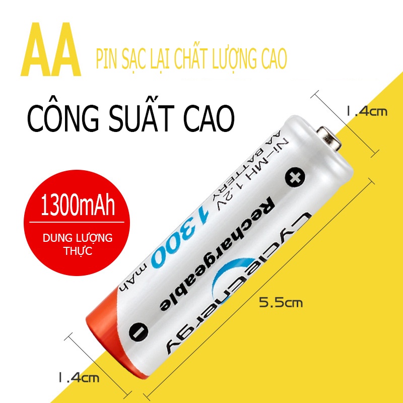 Pin tiểu AA sạc lại Bmax 1300mAh dung lượng thực