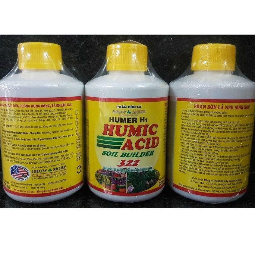 Acid Humic 322 235ml, Phân bón super humic, ra rễ mạnh - phát triển nhanh, tăng ra hoa đậu trái