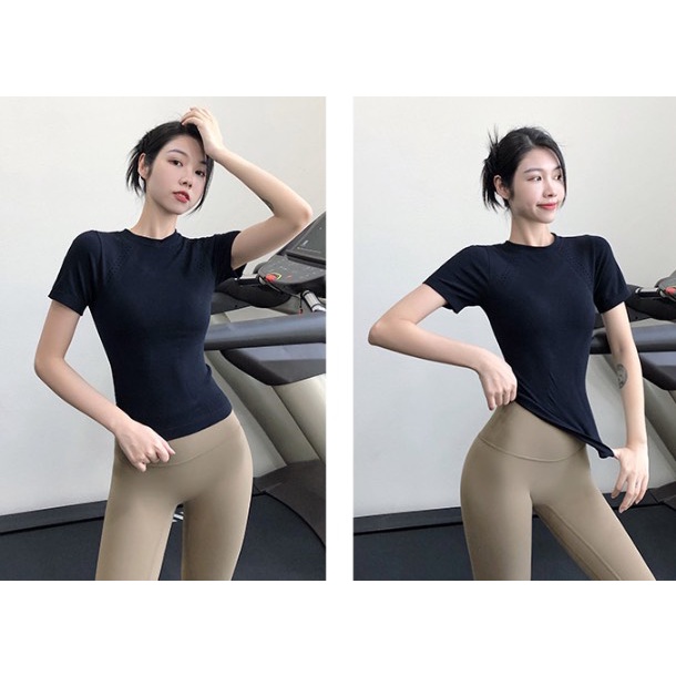 Áo tập gym yoga nữ vải dệt kim thấm hút mồ hôi Bin Sports A187