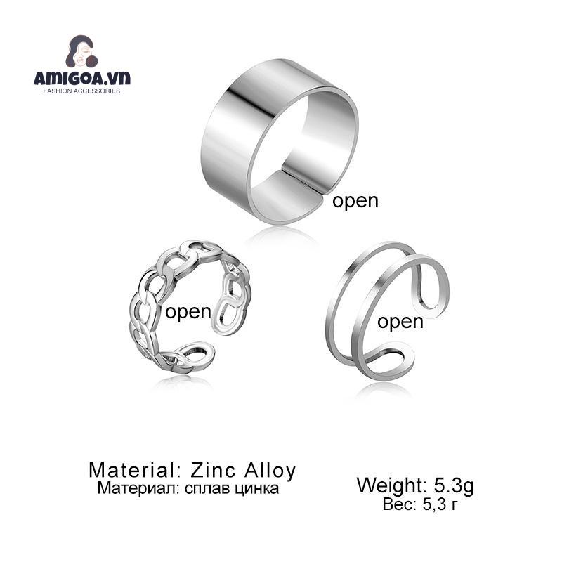 ✨✨Set 3 nhẫn đeo tay từ kim loại phong cách Hip Hop cá tính cho nữ