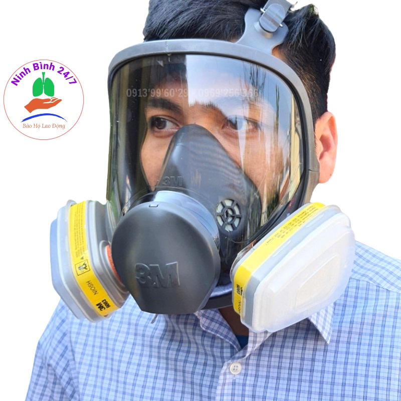 Mặt nạ phòng độc 3m 6800 chính hãng gồm thân chính 6800 + 2 Phin lọc 3m6003 hàn quốc + 4 bông lọc + 2 nắp giữ, phun sơn