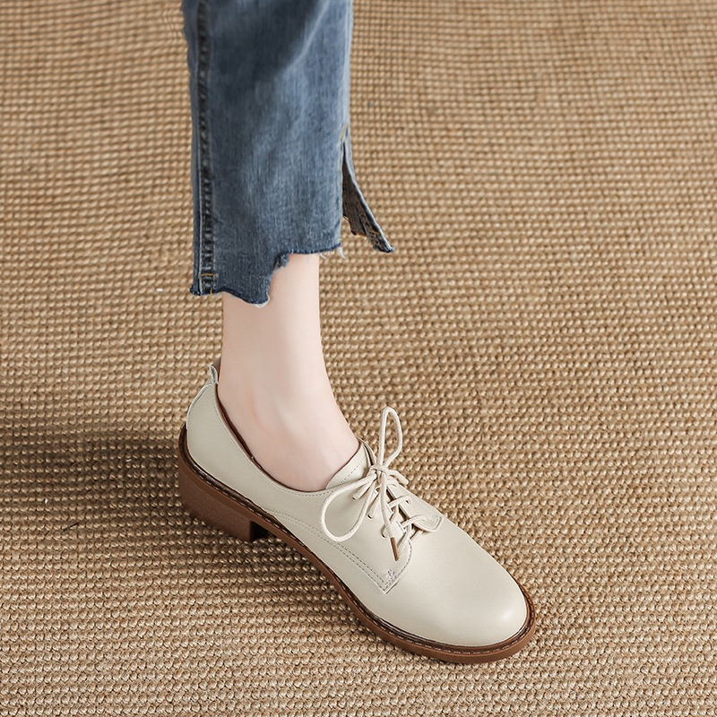 Giày Da Đế Dày Buộc Dây Kiểu Anh Thiết Kế Trẻ Trung Cho Sinh Viên