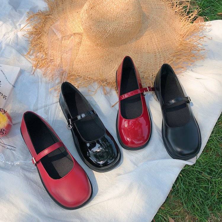 Giầy mary jane Giày Da Đế Thấp Phong Cách Nhật Bản Dễ Phối Đồ