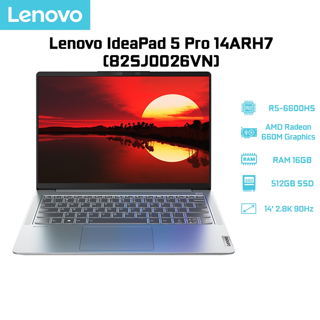 Laptop Lenovo IdeaPad 5 Pro 14ARH7 (82SJ0026VN) (R5-6600HS | 16GB | 512GB | AMD Radeon 660M Graphics | 14' 2.8K 90Hz)