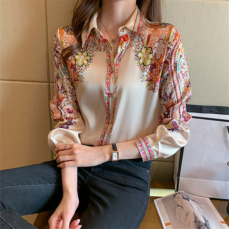 Áo nữ tay dài cổ bẻ họa tiết hoa thời trang 2021 cho nữ