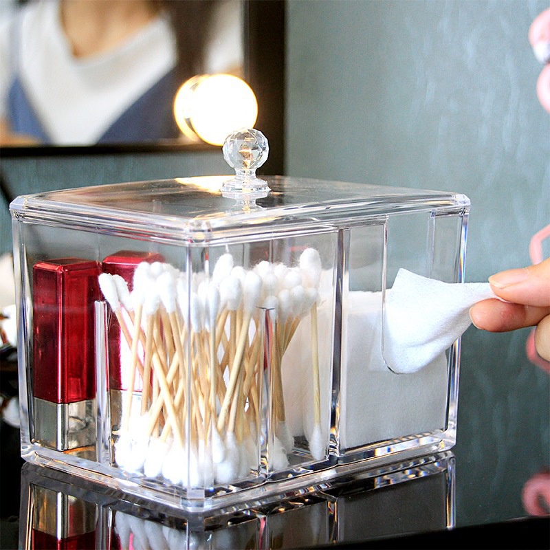 PVN44976 Hộp Đựng Tăm Bông, Tẩy Trang Trong Suốt Hàng Cao Cấp Có Chia Ngăn Giá Rẻ