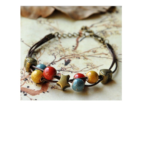 Vòng tay gốm thời trang Vintage 3 dây VGOM23 (Giao mầu ngẫu nhiên)
