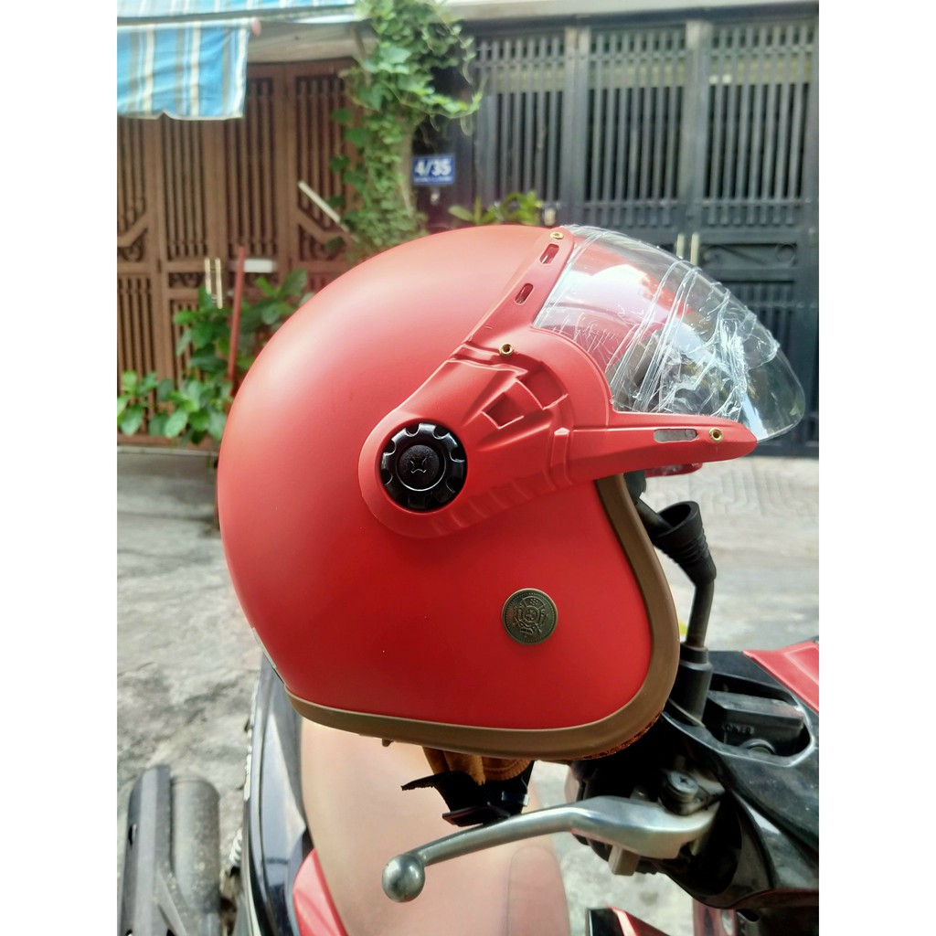 Mũ bảo hiểm 3/4 có kính càng lót nâu - Nón bảo hiểm 3/4 mẫu mới thời trang nhiều màu