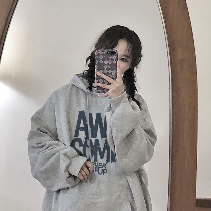 Áo Hoodie Cotton Dáng Rộng Thời Trang Mùa Đông Phong Cách Hàn Quốc Cho Nữ