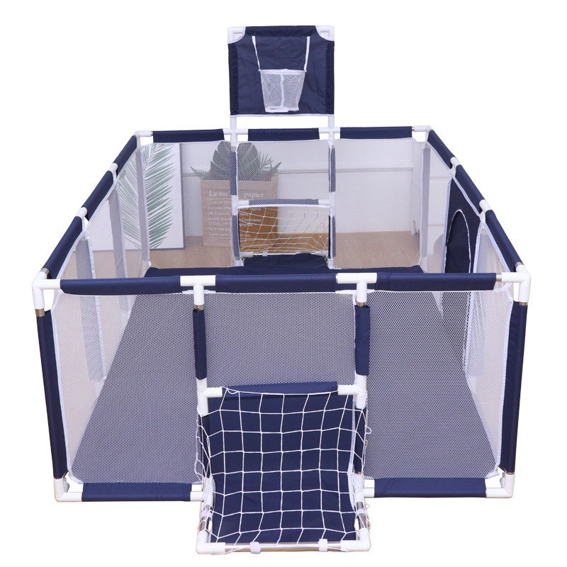 Quây bóng cho bé chữ nhật cao cấp có gôn và bóng rổ chắc chắn 1m2 x 2m3