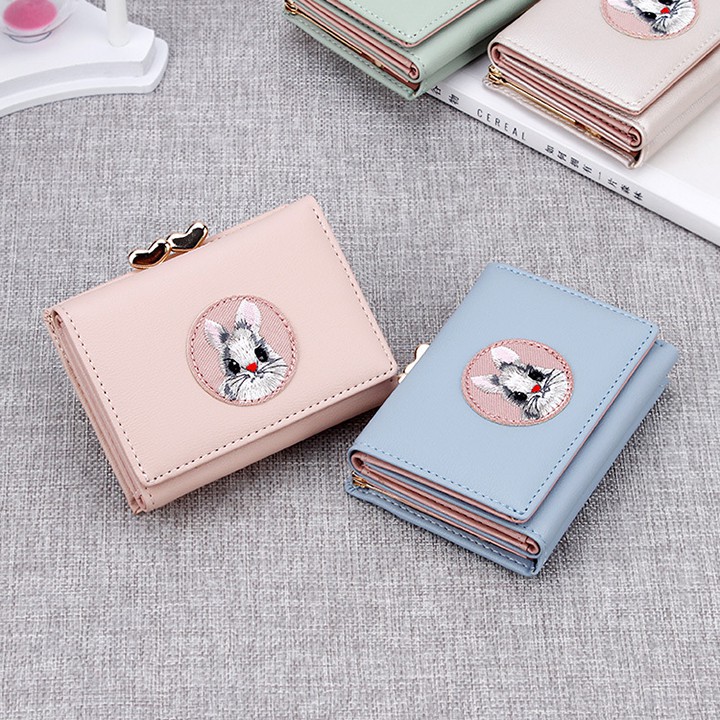 Ví ngắn chất liệu da PU họa tiết hình thỏ dễ thương cho nữ-VG39meomeo