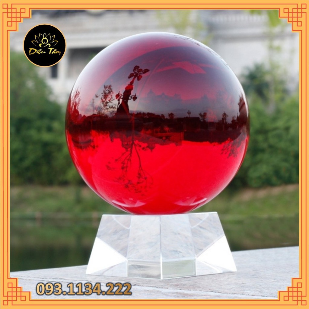 Quả cầu phong thủy pha lê màu đỏ size to  15cm hợp mệnh Thổ, mệnh Hỏa đồ phong thủy trang trí