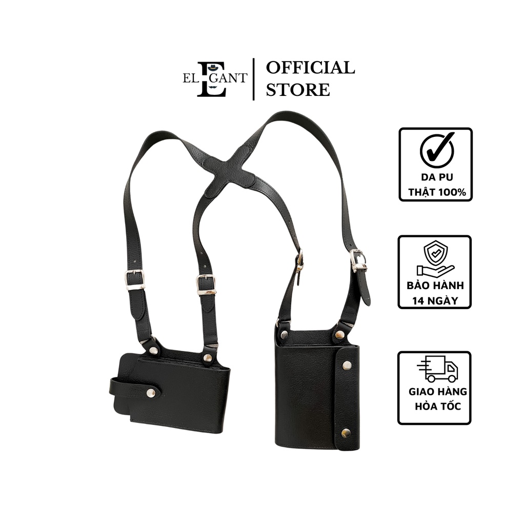Đai đeo lưng thời trang ELEGANT SUSPENDER đựng ví tiền và điện thoại - MÀU ĐEN - Da PU