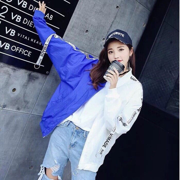 Áo khoác dù phối 2 màu dây tay dài phong cách Hàn Quốc, rẻ đẹp