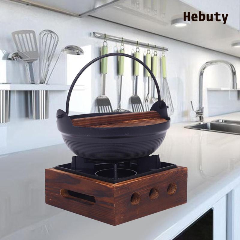 Nồi Hầm Sukiyaki Nhật Bản Có Móc Treo Bằng Sắt Và Nắp Gỗ Tiện Dụng