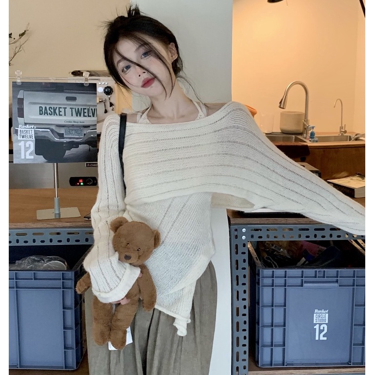 kumikumi Áo Dệt Kim Tay Dài Màu Hồng Thời Trang Hàn Quốc Dành Cho Nữ croptop