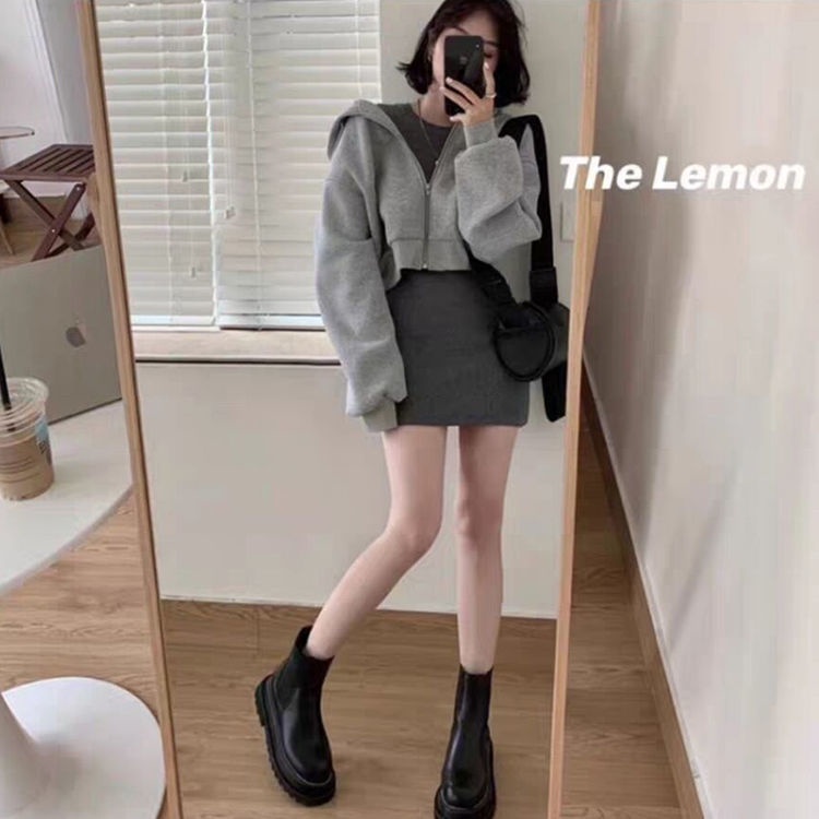 Set Áo Hoodies Có Nón Dài Tay + Chân Váy Ngắn Thời Trang Nữ