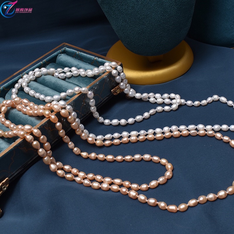 Chuỗi Đeo Cổ Hạt 7-8 Ly Khóa Bạc Kèm Giấy Kiểm Định (120cm) NTTT49 - Ngọc Trai Trường Thịnh