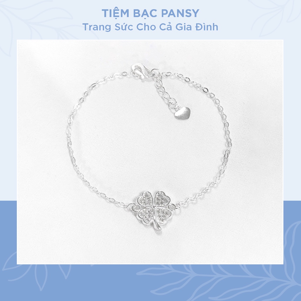 Lắc tay bạc nữ PANSY hình cỏ 4 lá may mắn, vòng tay nữ bạc ta thật đẹp