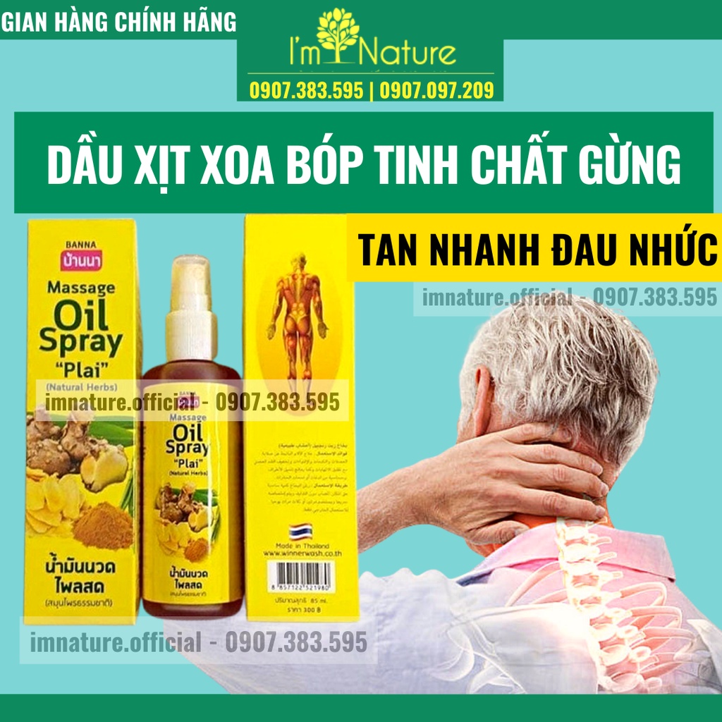 Dầu Xịt Gừng Nóng Xoa Bóp Giảm Đau - Đầu Xịt Phun Sương 300ml - BANNA OIL SPRAY NATURAL HERBS Thái Lan