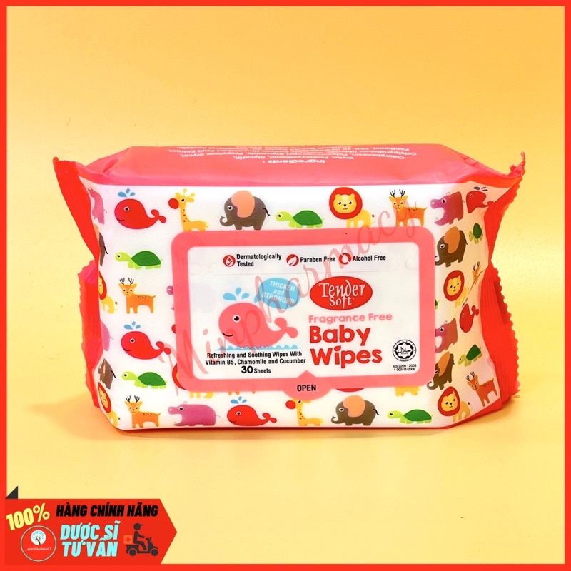 Khăn giấy ướt em bé TENDER SOFT Baby Wipes Không mùi Không cồn Không paraben - Minpharmacy