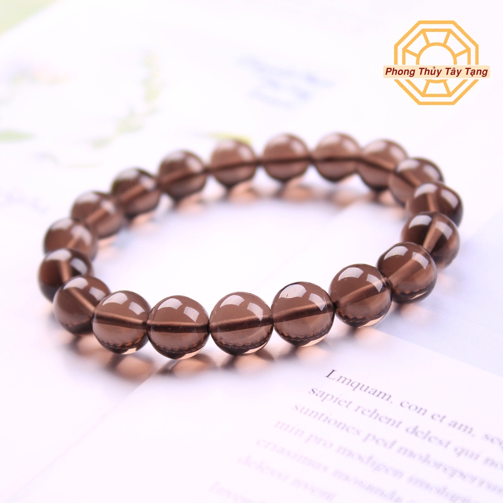 Vòng tay phong thủy màu Đen Khói may mắn bình an cho nam nữ mệnh Thủy Mộc tặng hộp gỗ cao cấp - Phong Thủy Tây Tạng