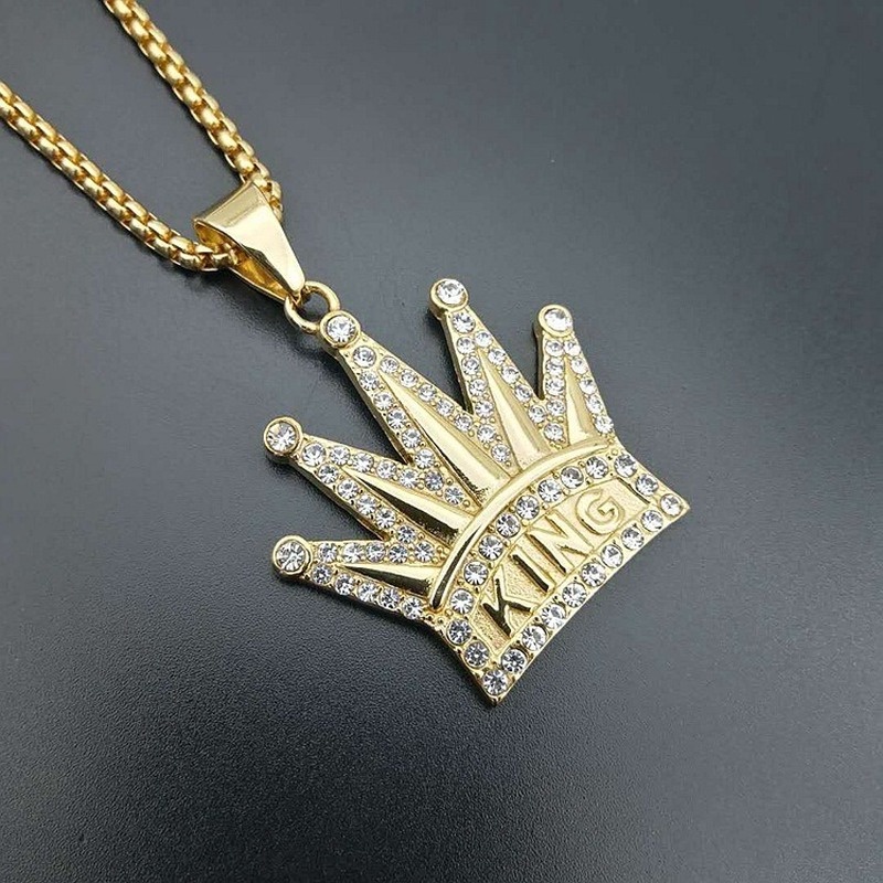 Vòng cổ Mạ Vàng Mặt Vương Miện Vua Bằng Thép Không Gỉ Phong Cách Hip Hop Thời Trang Cho Nam