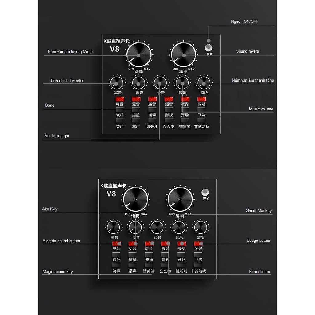 Sound Card Thu Âm Live Stream Hát Karaoke V8 Auto Tune